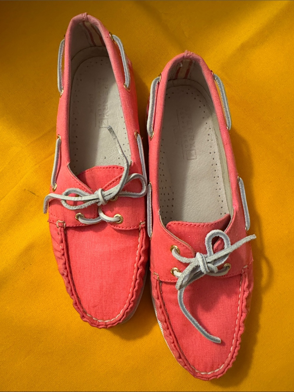 Sperry Women's Coral Canvas Boat Shoes with Cream Laces